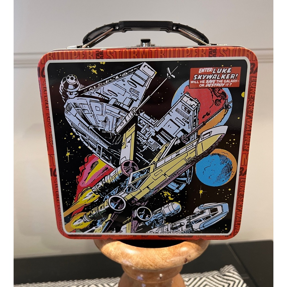 Star Wars Tin Lunch Box Comic Book Style Orange Multicolor Excellent Condition
